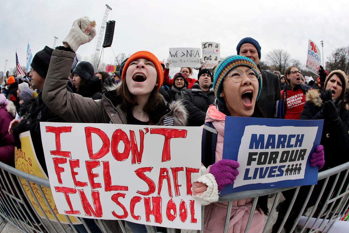 Protesters rallied in Chicago on March 24, 2018, the same day as the huge 'March for Our Lives' gathering in Washington D.C. Similar satellite events occurred all over the country.