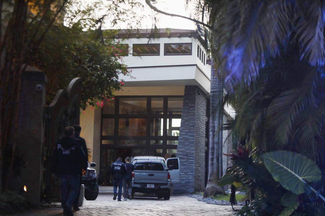 Federal agents outside the two Star Island mansions of Sean ‘Diddy’ Combs on Monday, March 25, 2024, in Miami Beach, Florida. 