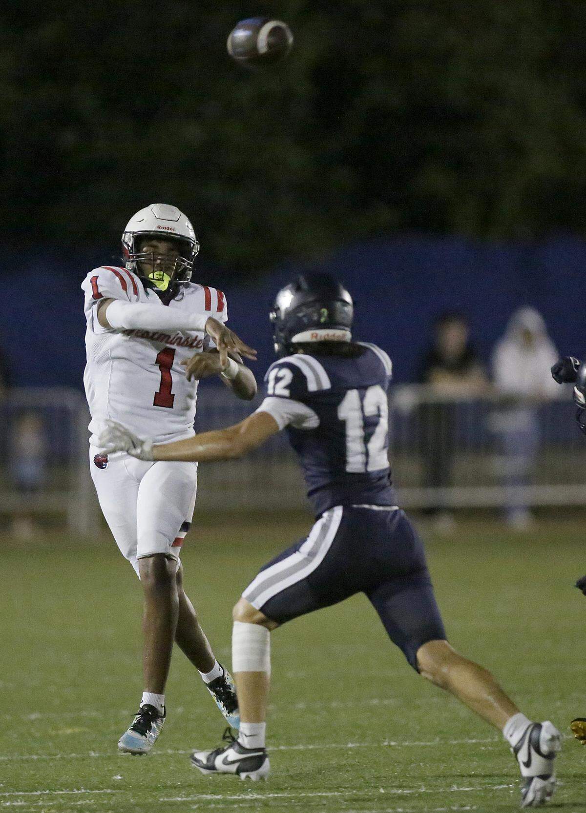 Westminster Academy Lions Cortland Brownfield (1) throws a pass during the Sunshine State Athletic Association quarterfinal football game against NSU University School Sharks on Friday, November 7, 2025 at AutoNation Field in Davie. Andrew Uloza / for Miami Herald