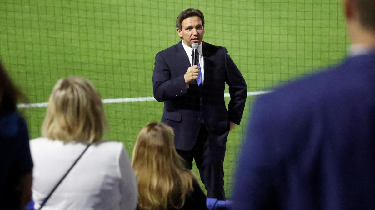Florida Gov. Ron DeSantis welcomes guests to The Governor’s Dinner, part of the Spring Training Media Days events, on Thursday, Feb 16, 2023, at TD Ball Park in Dunedin.