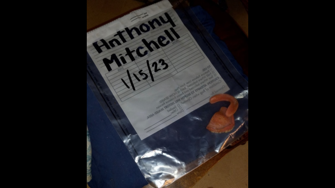 The property bag, dated Jan. 15, containing Anthony Mitchell’s false teeth, according to the lawsuit.