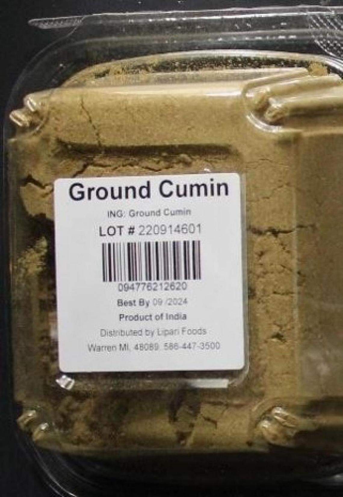 The bottom of recalled Lipari Branded Ground Cumin Tubs.