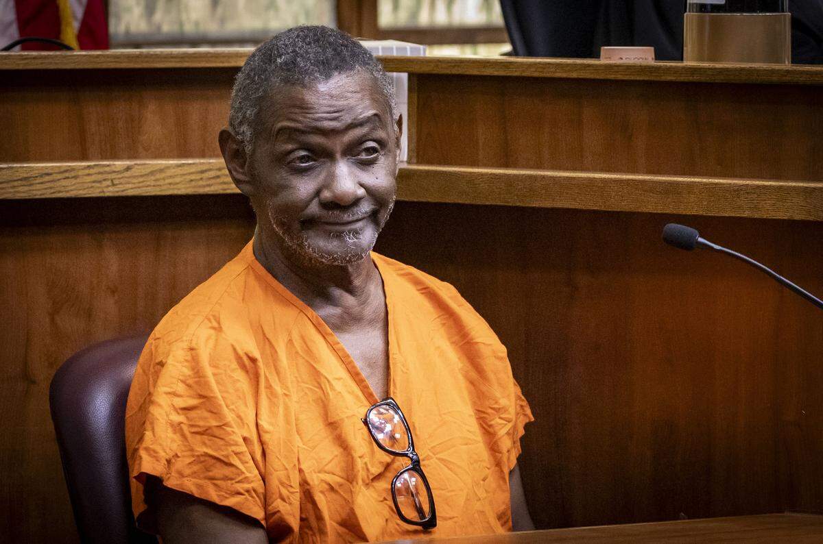 Miami, FL, October 28, 2025 - Michael Dennis Sr. reacts after repeatedly denying having improperly touched his son Labrant Dennis. Jurors will decide if Dennis, convicted of fatally bludgeoning his ex-girlfriend and a UM football player she was seeing, will be sent back to Florida’s Death Row.