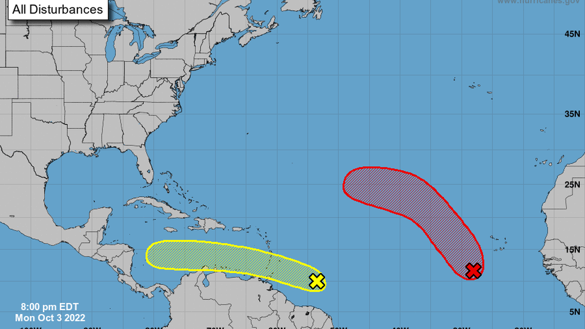 One of two disturbances in the Atlantic could turn into a depression, forecasters say