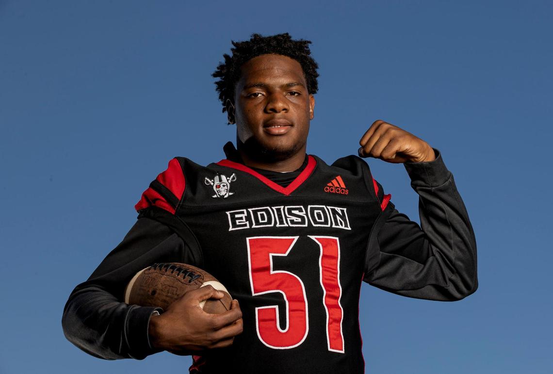 Chenellson Javell Exume, Miami Edison Senior High School, Football. All-Dade players photographed at A.D. Barnes Park on Wednesday, Jan. 11, 2023, in Miami, Fla.