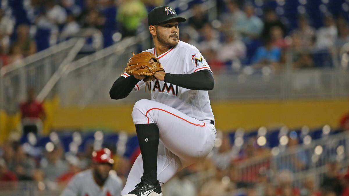 Miami Marlins pitcher Pablo Lopez, pitching here in an Aug. 7 game against St. Louis, has impressed the Marlins since being acquired in the David Phelps trade with Seattle last summer.