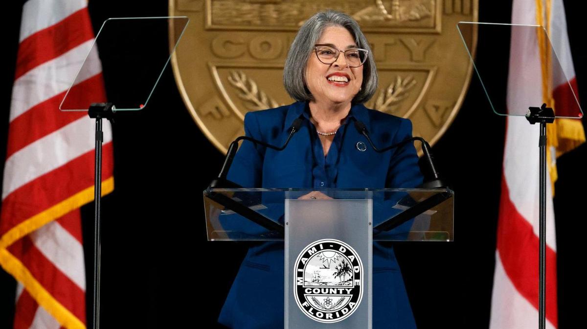 Miami-Dade Mayor Daniella Levine Cava delivers the annual State of the County address at Miami Senior High School in Miami on Thursday, Jan. 30, 2025.