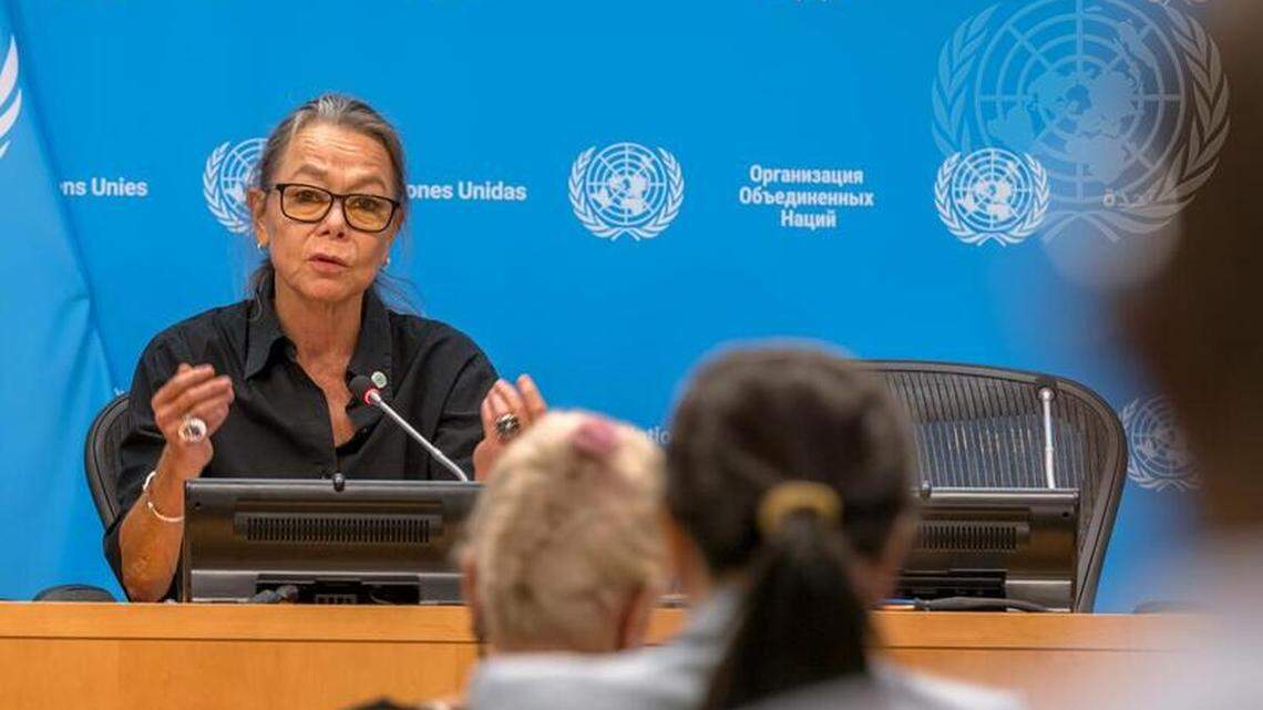 Ulrika Richardson, deputy special representative for the United Nations Integrated Office in Haiti (BINUH) and resident and humanitarian coordinator in Haiti, briefs reporters on the situation in the country on Tuesday, August 12, 2025. Credit: U.N. Photo
