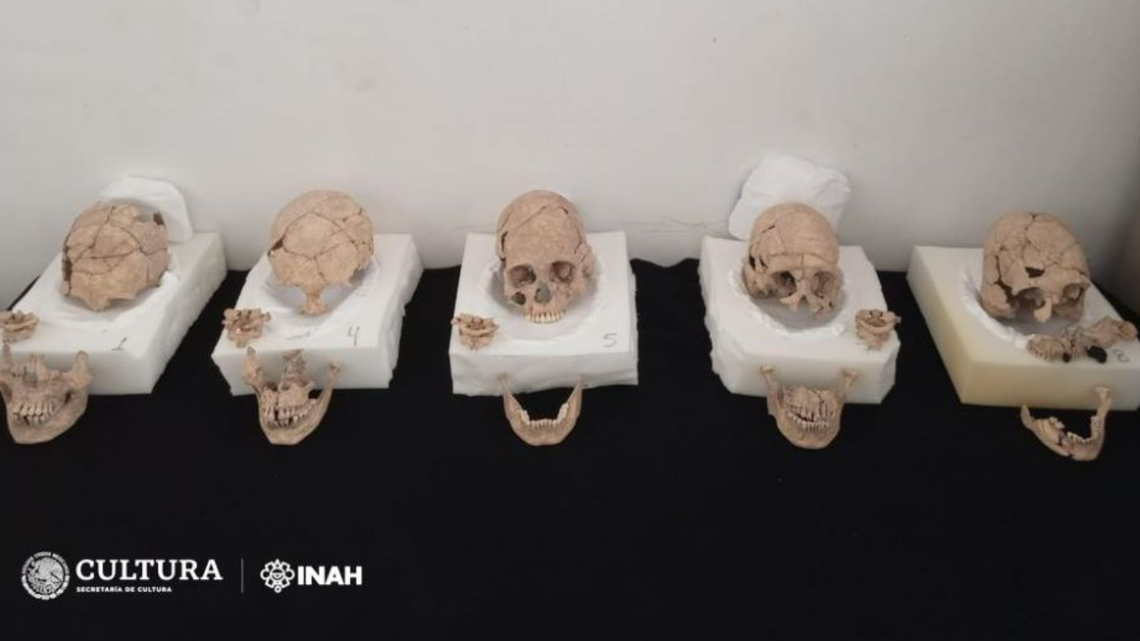 Five human skulls, dating back up to 1,400 years, were discovered in Mexico, officials said.