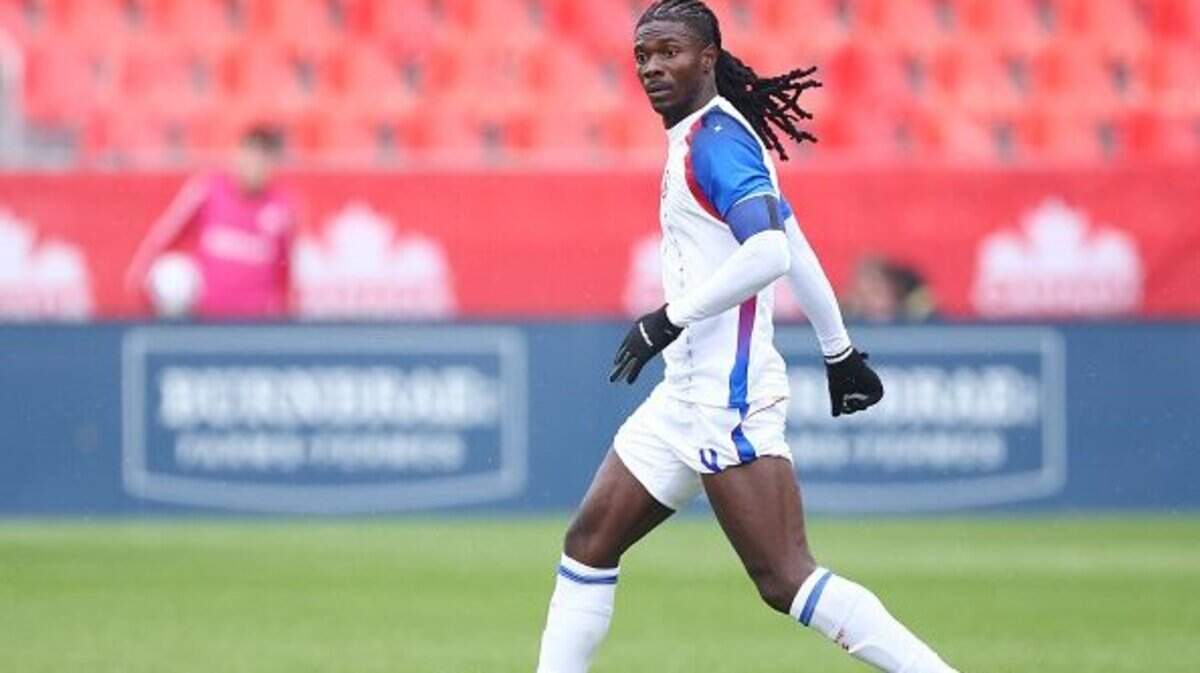 TORONTO, ON - MARCH 31:  Ricardo Ade #4 of Haiti dribbles the ball during an International Friendly against Iceland on March 31, 2026 in Toronto, Ontario, Canada.  (Photo by Vaughn Ridley/Getty Images)