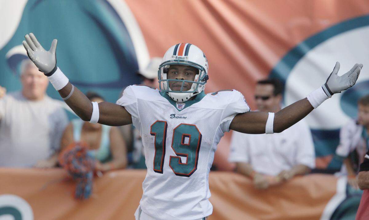 The Miami Dolphins vs. The Buffalo Bills at the Dolphin Stadium Nov. 11, 2007. Here Dolphins Ted Ginn frustrated after his long TD run called back in the fourth quarter.