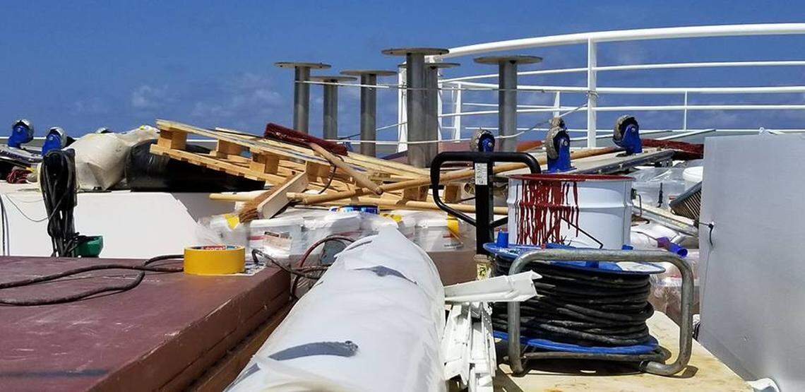 Chemicals, cables and other tools photographed on the Norwegian Sun by a passenger.
