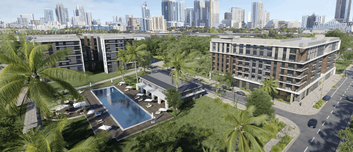 An architectural rendering depicts Culmer Place, a new mixed-income development that is replacing a Miami-Dade County public housing project in Miami’s Overtown neighborhood.