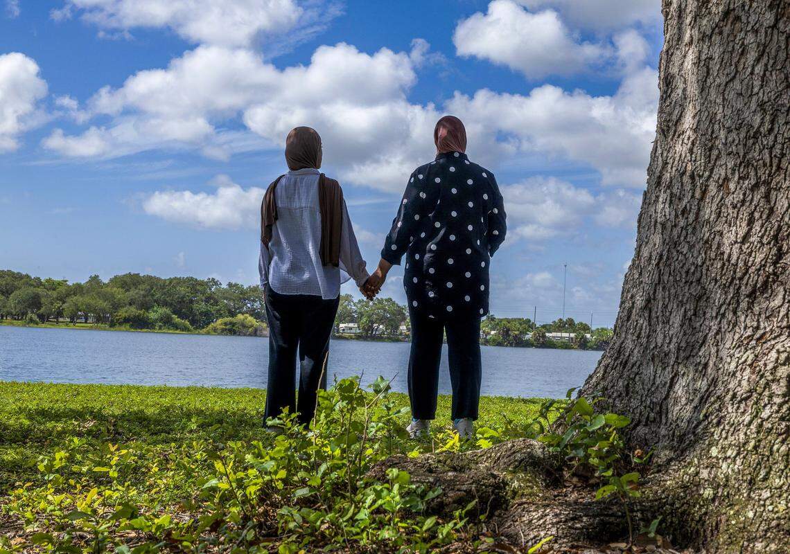 A Dreamer student named Faten with her mother. She and her family immigrated from West Bank when she was 5, and is a now-former FAU communications student. She was less than 10 credits away from graduating before she lost access to in-state tuition, and is now planning to finish her degree at Lynn University with the help of a new scholarship partnership with TheDream.US. on Saturday , July 26, 2025.