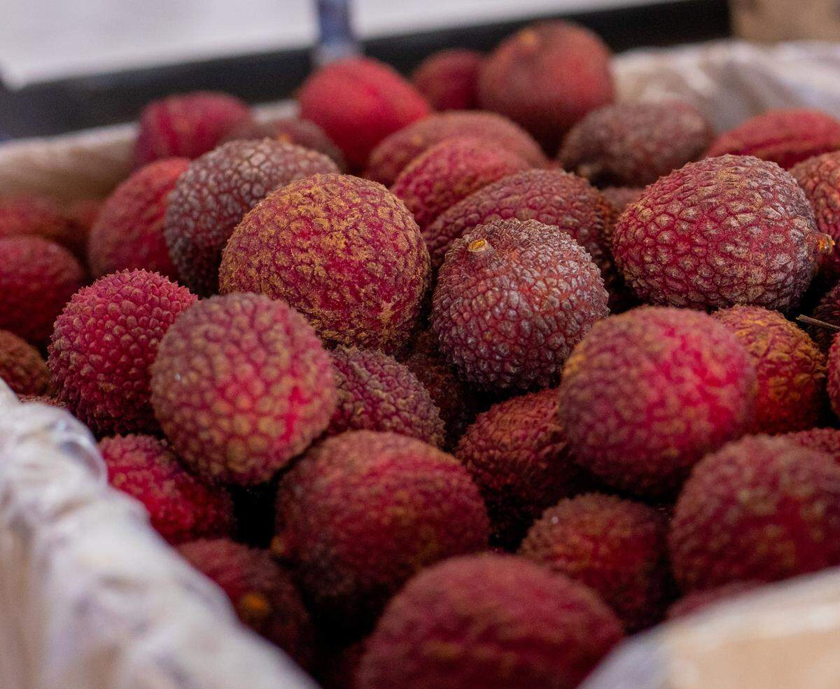 Lychee, a small and sweet fruit with a short season, at the Robert is Here fruit stand in Homestead, Florida.