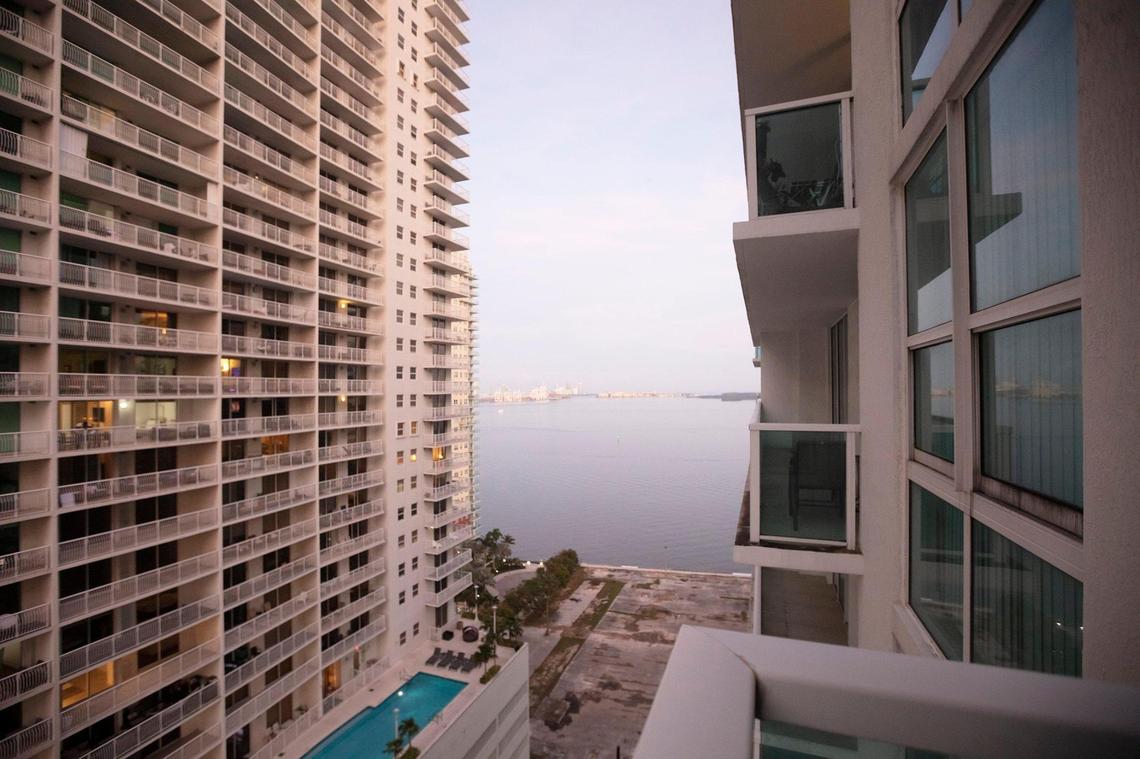 The lot at 1201 Brickell Bay Drive, where Citadel plans to build its new 54-story headquarters, can be seen from a balcony at the Solaris at Brickell Bay in Miami on Tuesday, Jan. 21, 2025.