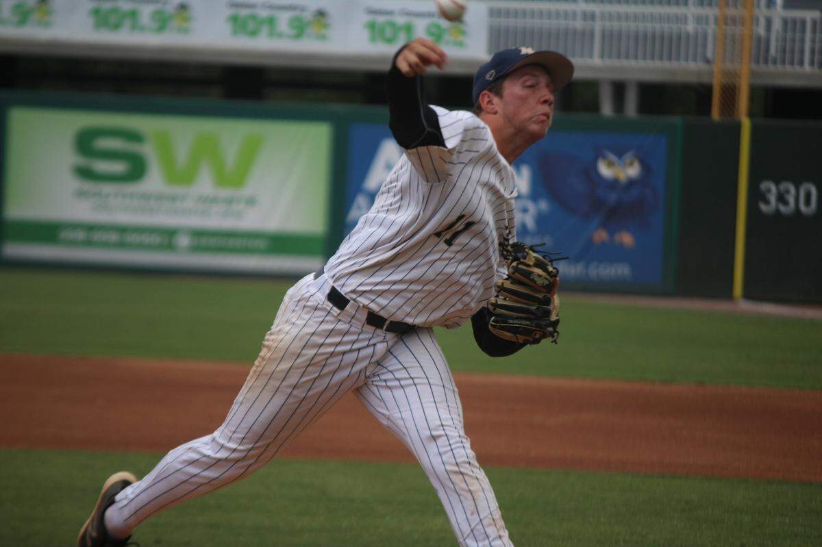 North Broward Prep pitcher Mateo Gray pitches against Clearwater Calvary Christian on Saturday in the Class 3A state championship game at Hammond Stadium in Fort Myers.