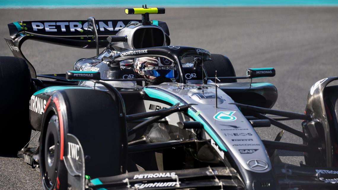 Mercedes’ Kimi Antonelli of Italy takes a turn during the F1 Sprint Qualifying session on the first day of Formula 1 Miami Grand Prix race weekend at the Miami International Autodrome on Friday, May 2, 2025, in Miami Gardens, Fla.