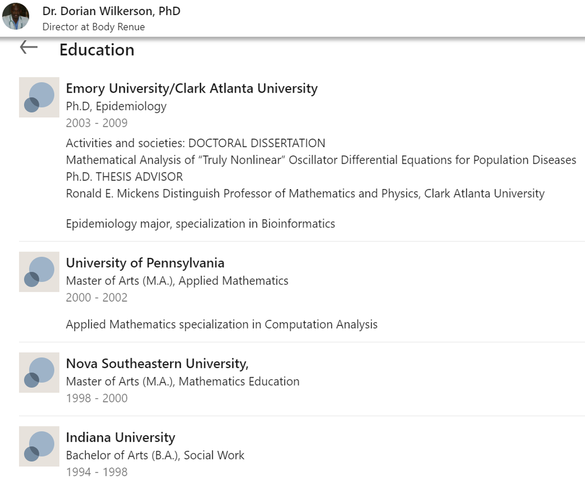 Dorian Wilkerson’s first LinkedIn page gave the impression he had medical training.