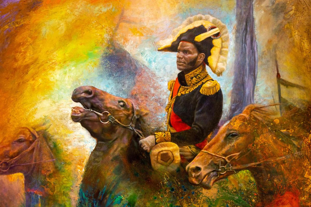 Artwork entitled ‘THE RIDE OF THE EMPEROR’ by artist Philippe AttiÃ© displayed during the Preview for The Art of Transformation at the The ARC and Jessie Trice Community Health Center in Opa-locka, Florida, on Wednesday, November 30, 2022. The event is a five-day, two-block event coinciding with Art Basel Miami Beach 2022 and just one of over 40 exhibits part of 2022 Art of Black Miami.