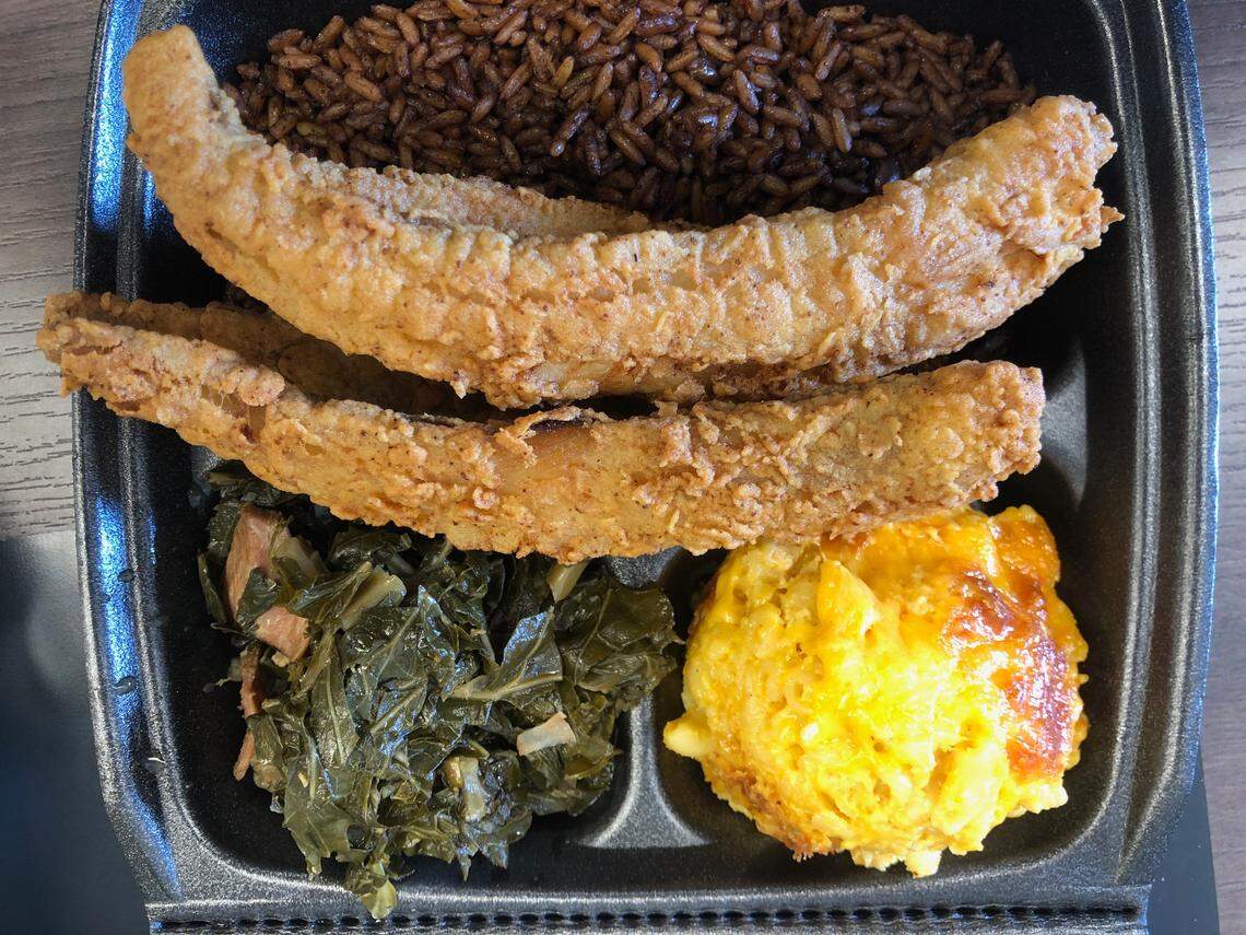 The collard greens and mac and cheese at Sunday’s Eatery overshadow the fried snapper.