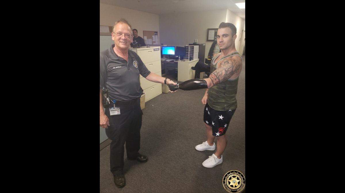 Police reunited Chris Ruden with his bionic arm in Boynton Beach.