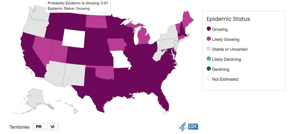 As of July 2, COVID infections are increasing or likely increasing across 39 states and territories, according to the U.S. Centers for Disease Control and Prevention.