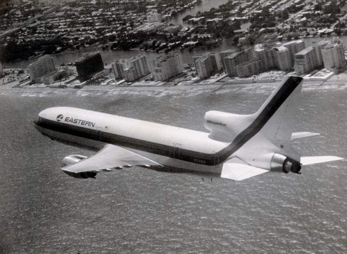 An Eastern airlines plane over Miami in 1994.