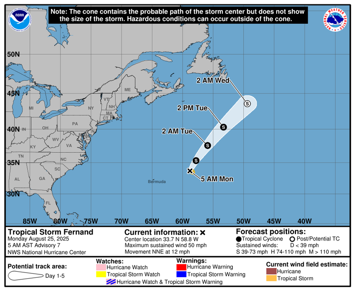 Tropical Storm Fernand is set to dissipate in the next two or so days.