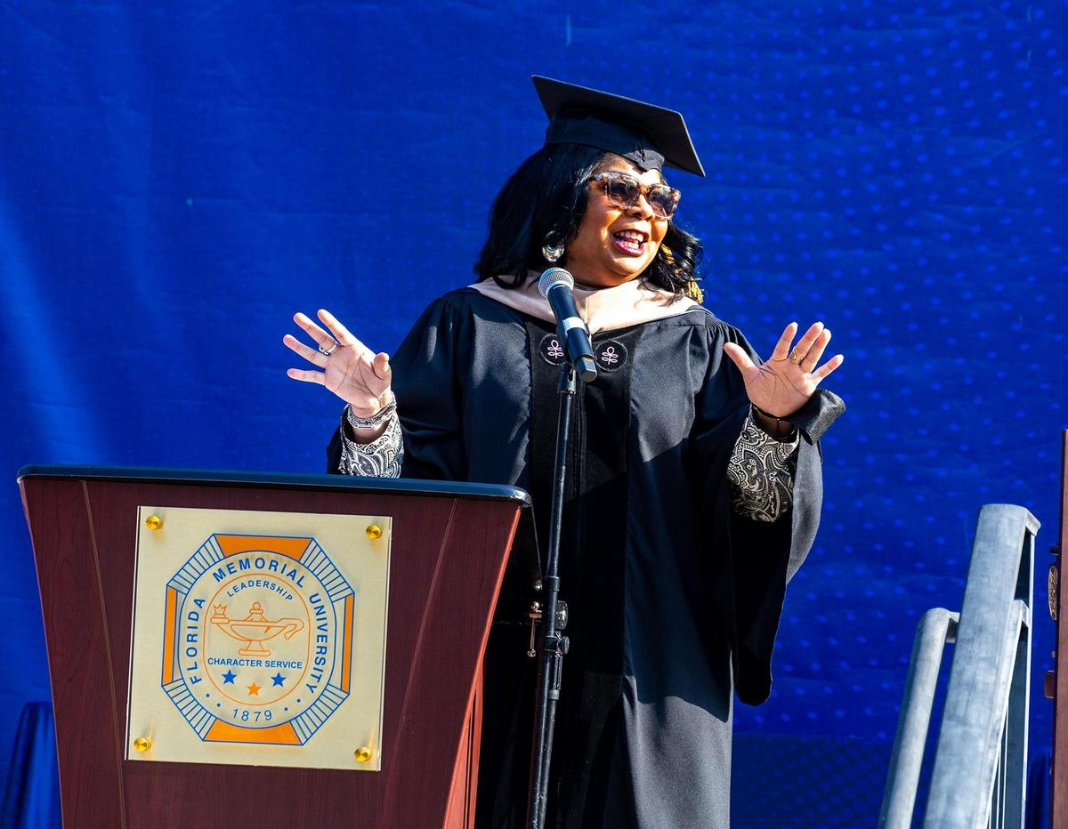 During the spring commencement ceremony at Florida Memorial University in Miami Gardens, on Saturday May 6, 2023, journalist April Ryan cited Queen Ramonda in Wakanda when she told her son, “Show him who you are!” Ryan told graduates: “Show them who you are!”