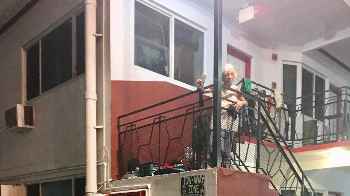 Maria Cazanes outside the apartment where she lived with her family in Miami Beach. She was evicted Friday, Aug. 30, 2019, hours after Miami-Dade County issued a declaration of emergency ahead of Hurricane Dorian. Mayor Carlos Gimenez said that was a mistake, and that county officers won’t help process eviction papers in the future during storm emergencies.