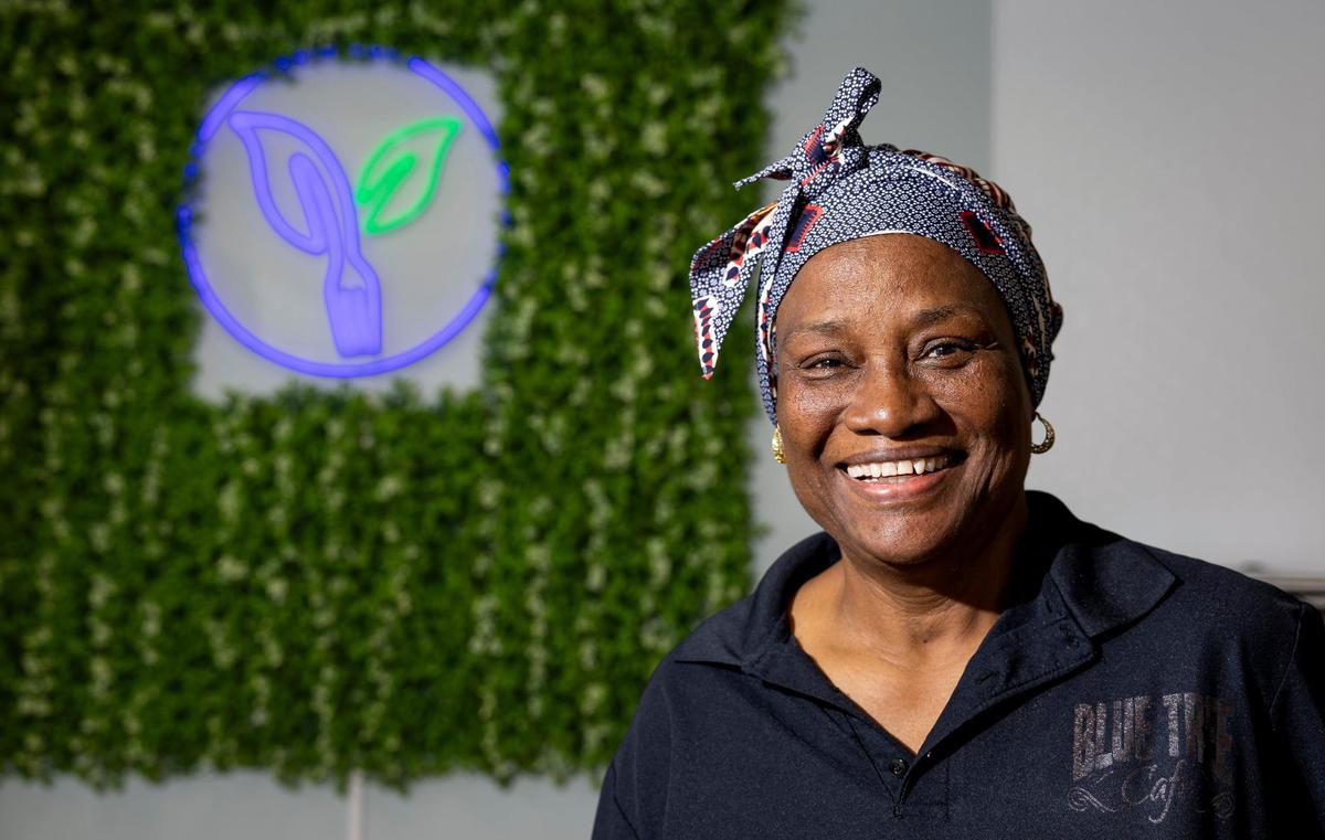 Chef Sharon Allen, the co-owner of Blue Tree Cafe, is photographed at her restaurant in the Sistrunk neighborhood on Tuesday, July 2, 2024, in Fort Lauderdale, Florida.