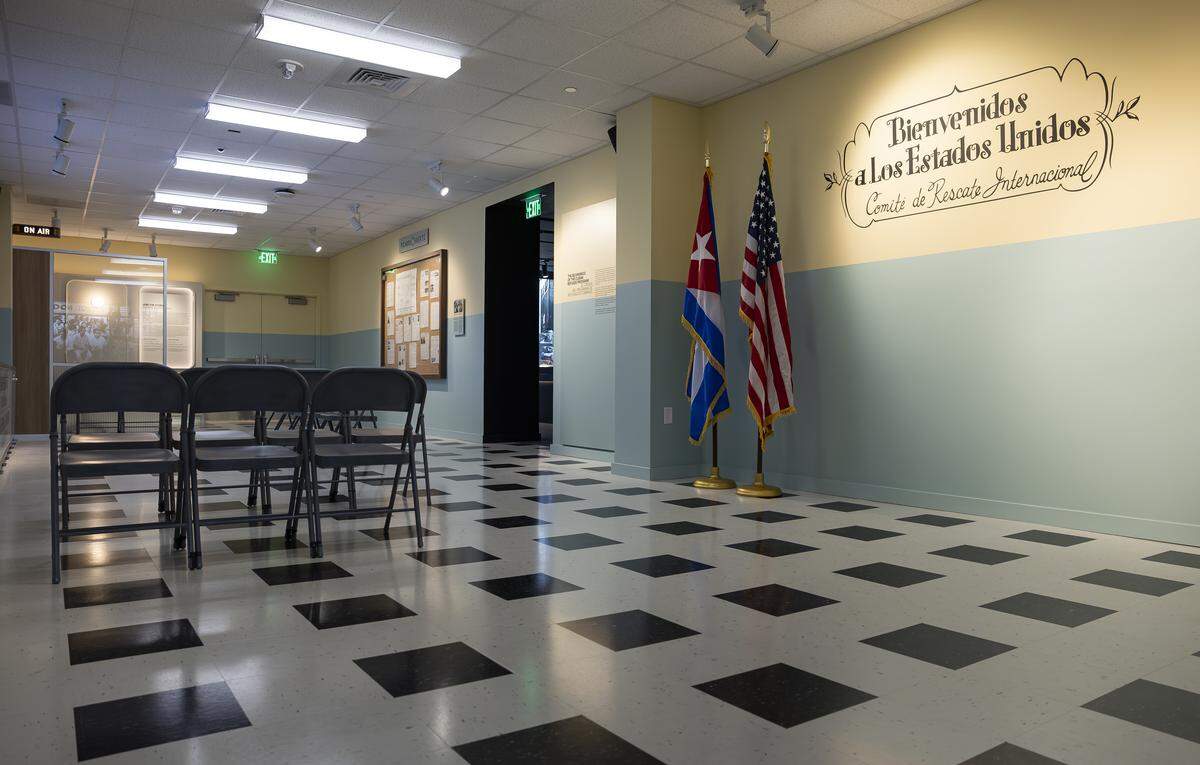 The Refugee Center where Cubans waited to discuss their needs upon arrival in the United States is recreated in the Freedom Tower. 