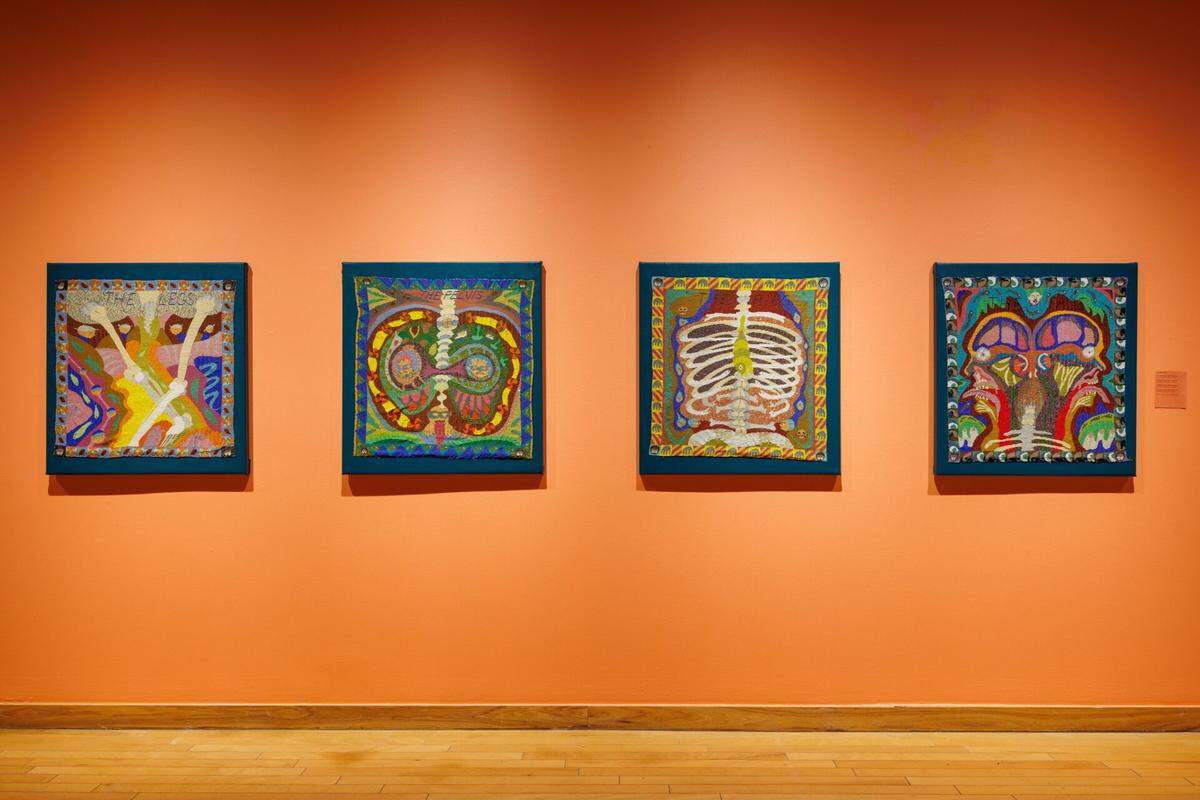 “Four Panels, The Body: The Legs, The Pelvis, The Ribs, The Face,” 2002-2023, each panel 35X33″.