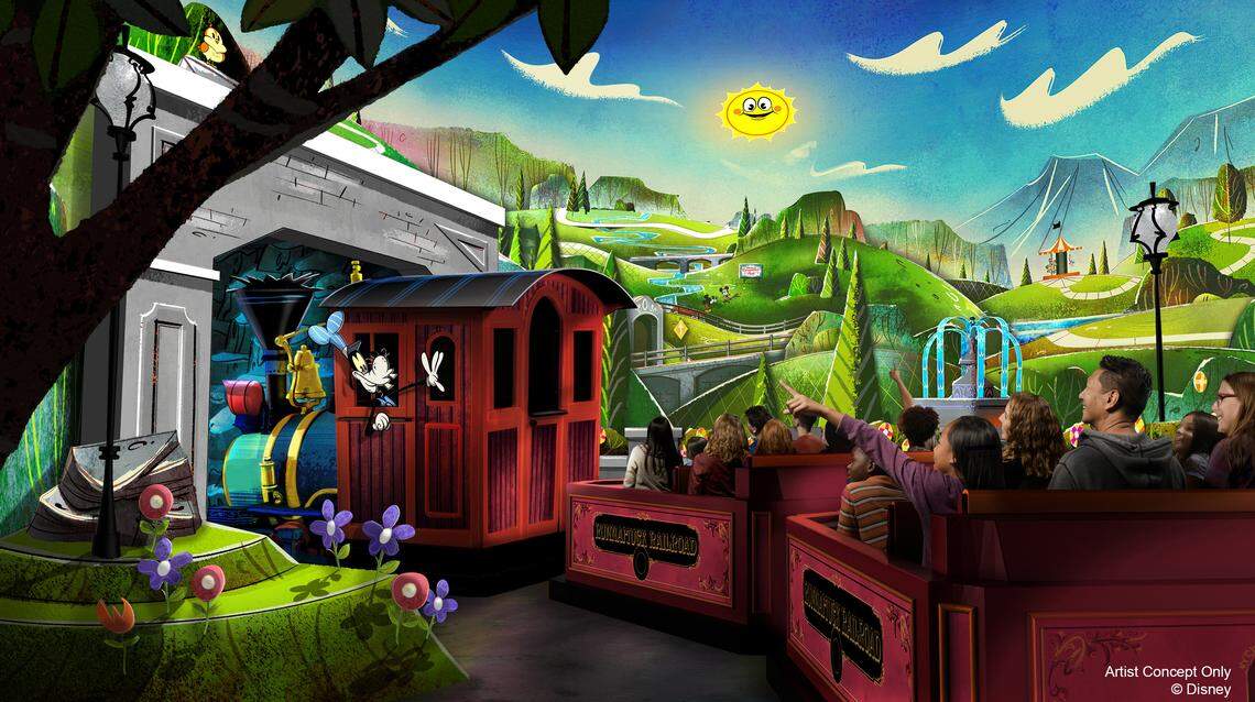 At Mickey & Minnie’s Runaway Railway in Disney’s Hollywood Studios, guests will burst through a movie screen and join Mickey Mouse, Minnie Mouse and pals on a wacky adventure. The ride is planned to open in spring 2020.