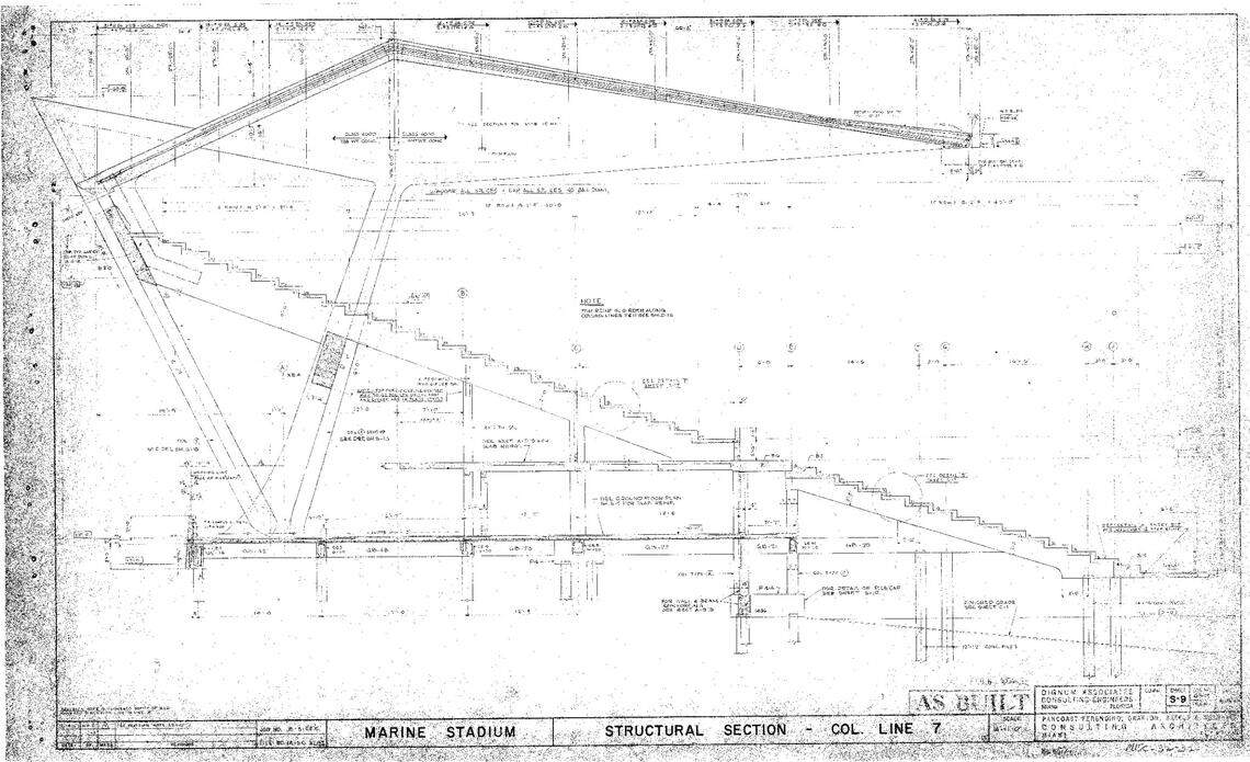 A page from the original architectural plan for the Miami Marine Stadium.