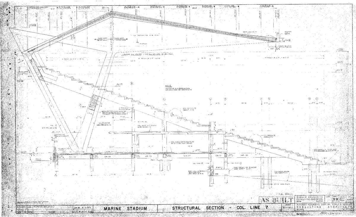 A page from the original architectural plan for the Miami Marine Stadium.