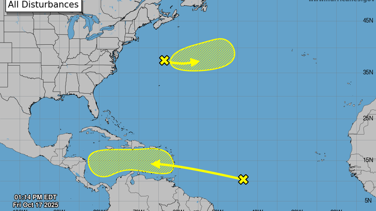 The hurricane center is watching two potential systems in the Atlantic.