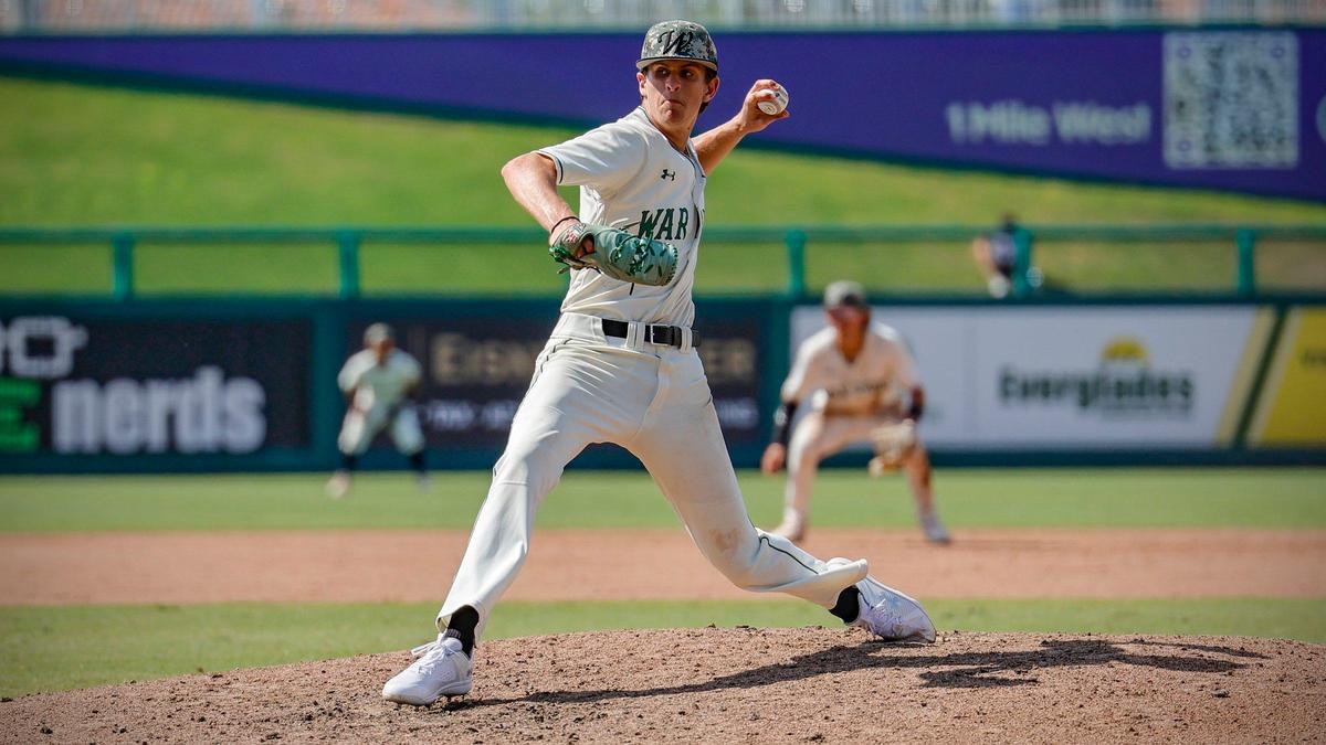 Westminster Christian’s Aaron Hernandez (7) pitches during the game against the North Broward Prep Eagles in the FHSAA Baseball Class 3A State Final at Hammond Stadium in Fort Myers, Florida on Wednesday, May 22, 2024.