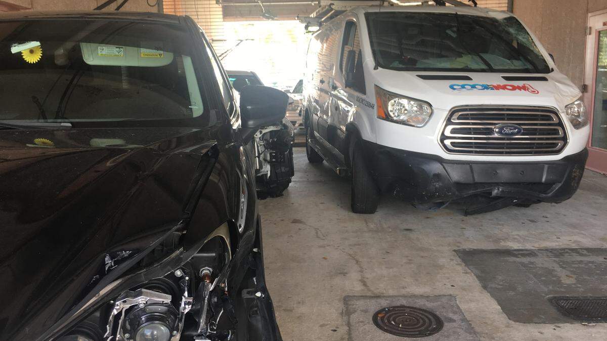 The three cars involved in a deadly crash in Hallandale Beach July 15, 2018 are being held at police headquarters for the investigation.