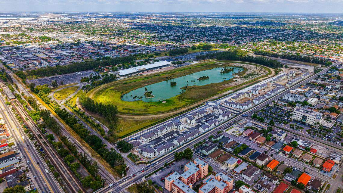 Flamingo Village, a complex of 16 buildings and 341 apartments built on 13 acres of historic Hialeah Park, currently offers apartments and townhomes for rent.