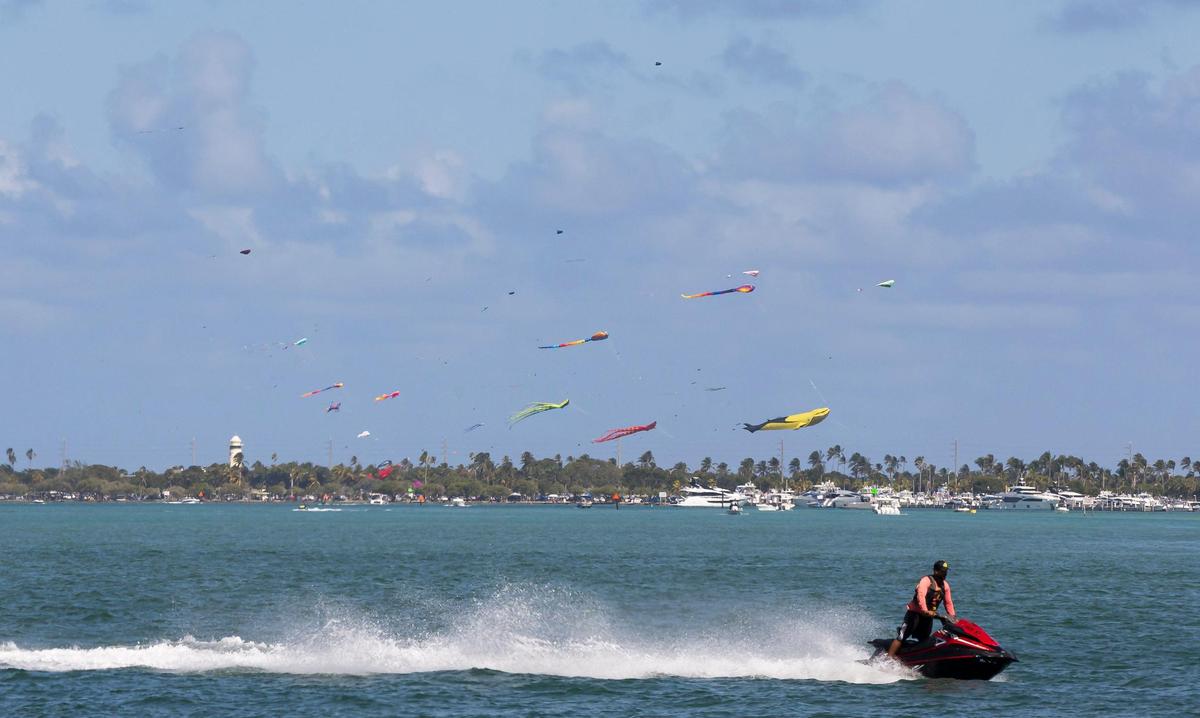 Kites can be seen flying over Haulover Park during the 33rd Annual Kite Festival in Northeast Miami-Dade on Saturday, Feb. 15, 2025.