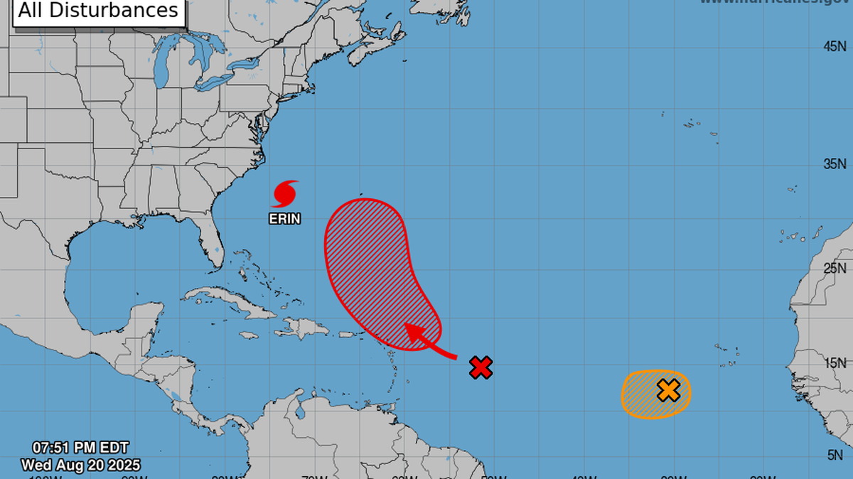 The hurricane center is tracking two other disturbances with low chances of threatening land anytime soon.