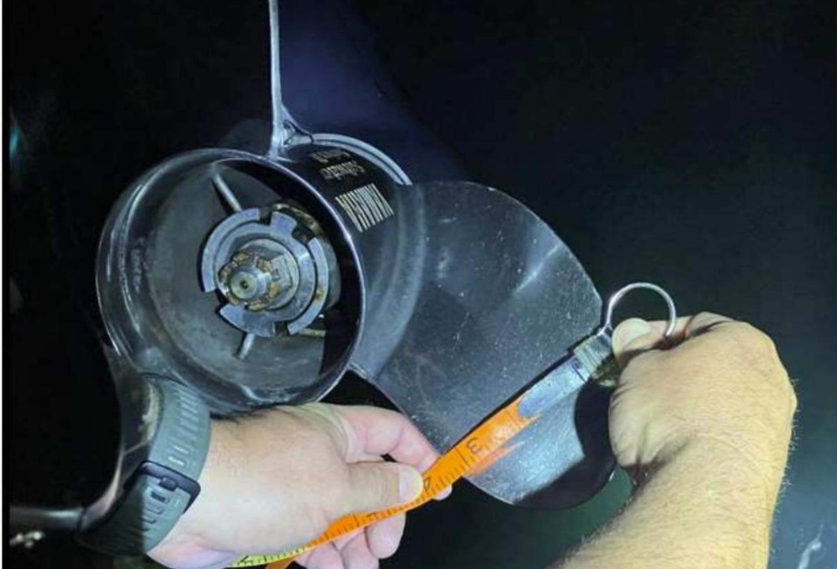 A photo of the propeller from the boat of FWC Officer Alexander Allen. Two FWC investigators say the vessel’s propeller can cause the injury Devin Ordway suffered when he was killed while snorkeling.