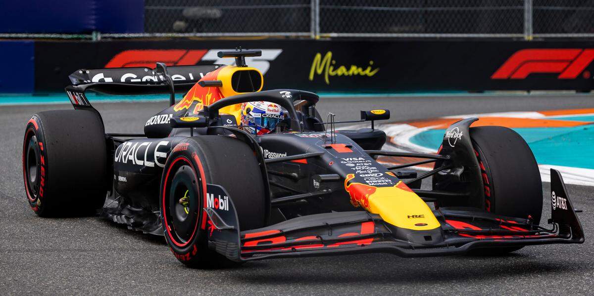 Red Bull Racing driver Max Verstappen of Netherlands takes a turn during a Race Qualifying session on the second day of the Formula One Miami Grand Prix at the Miami International Autodrome on Saturday, May 3, 2025, in Miami Gardens, Fla.
