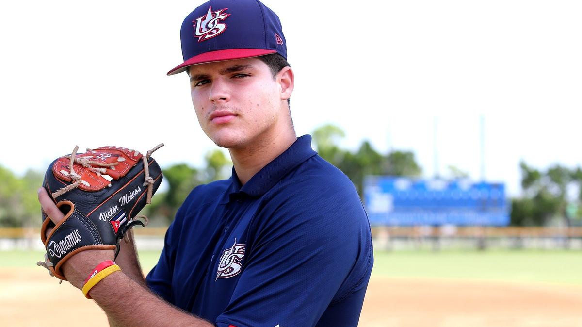 Victor Mederos, a 17-year-old right-handed pitcher from Monsignor Pace, August 16, 2018. He will be a junior at Pace this fall but has already committed to the University of Miami on a baseball scholarship and is also competing to make Team USA junior team this fall.