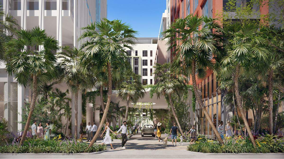 A rendering of Wynwood Plaza, a 1 million-square-foot development in Miami that will become home to Luca Steak.
