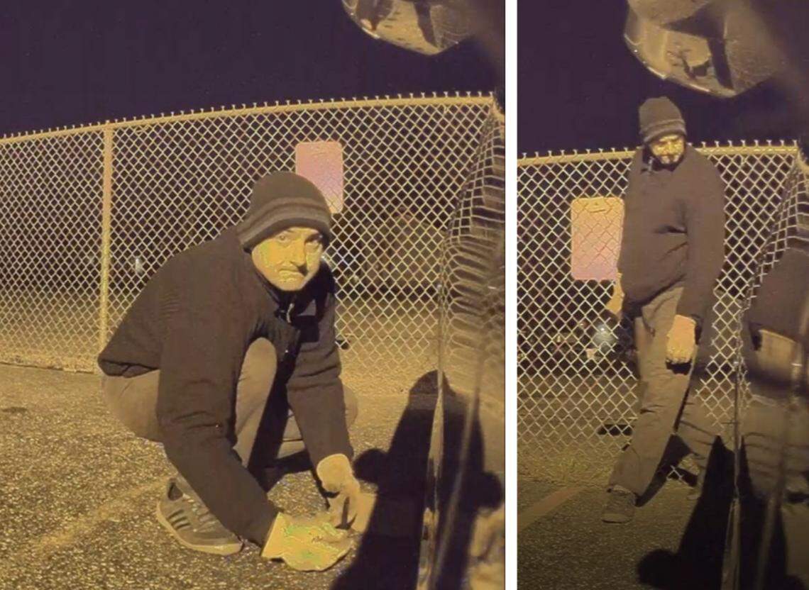 Video footage from an alleged Tesla vehicle tire slashing on December 14, 2020. Dushko Vulchev is accused of being the man in the photos, according to the U.S. Attorney’s Office for the District of Massachusetts.