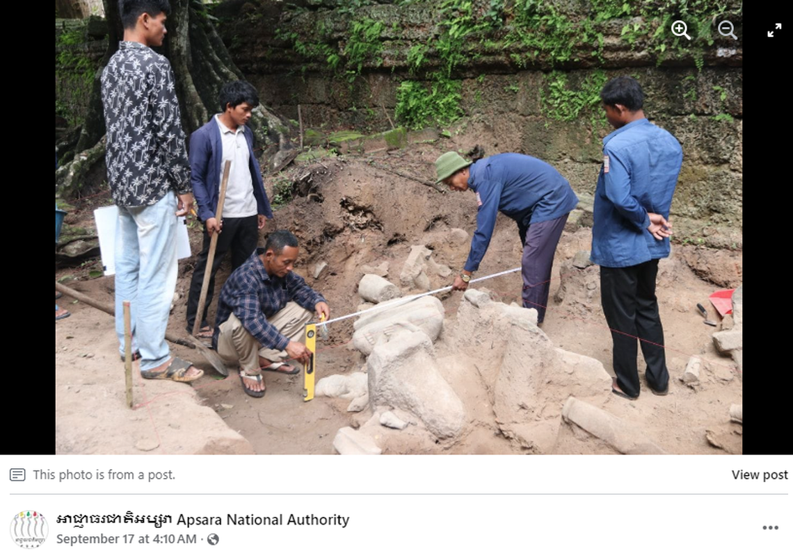 The stones once belonged to a seven-headed serpent-like statue found with a Buddha in the temple.