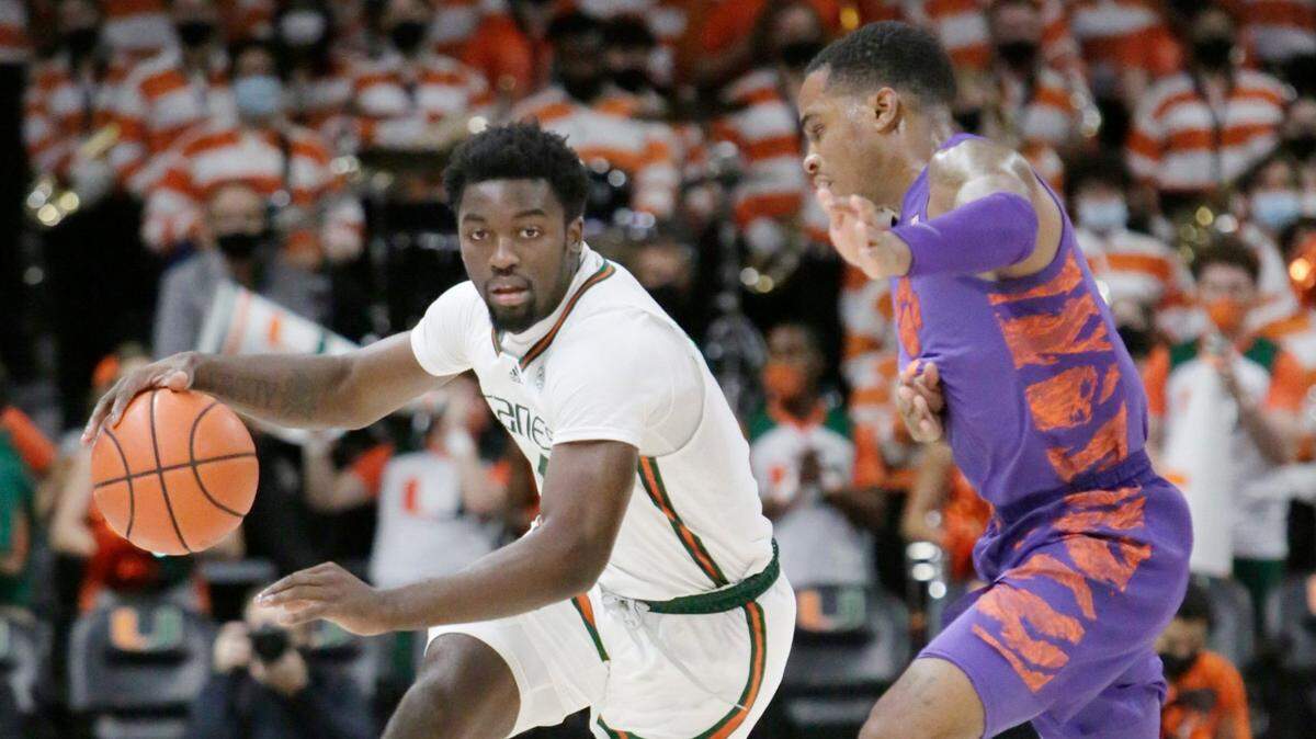 University of Miami freshman guard Bensley Joseph (4) has become a key contributor off the bench for the ACC-leading Hurricanes.